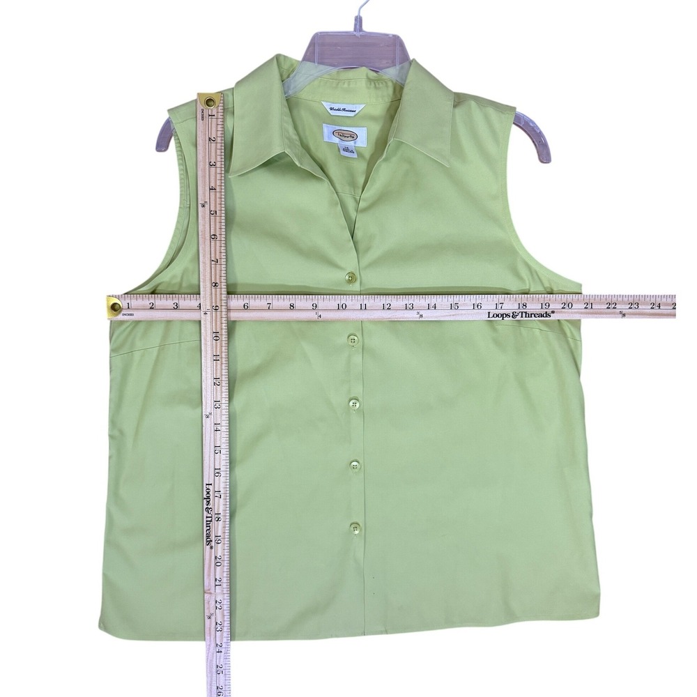Talbots Button Down Shirt Women 14 Green‎ Sleeveless Cotton FLAW - Picture 6 of 6